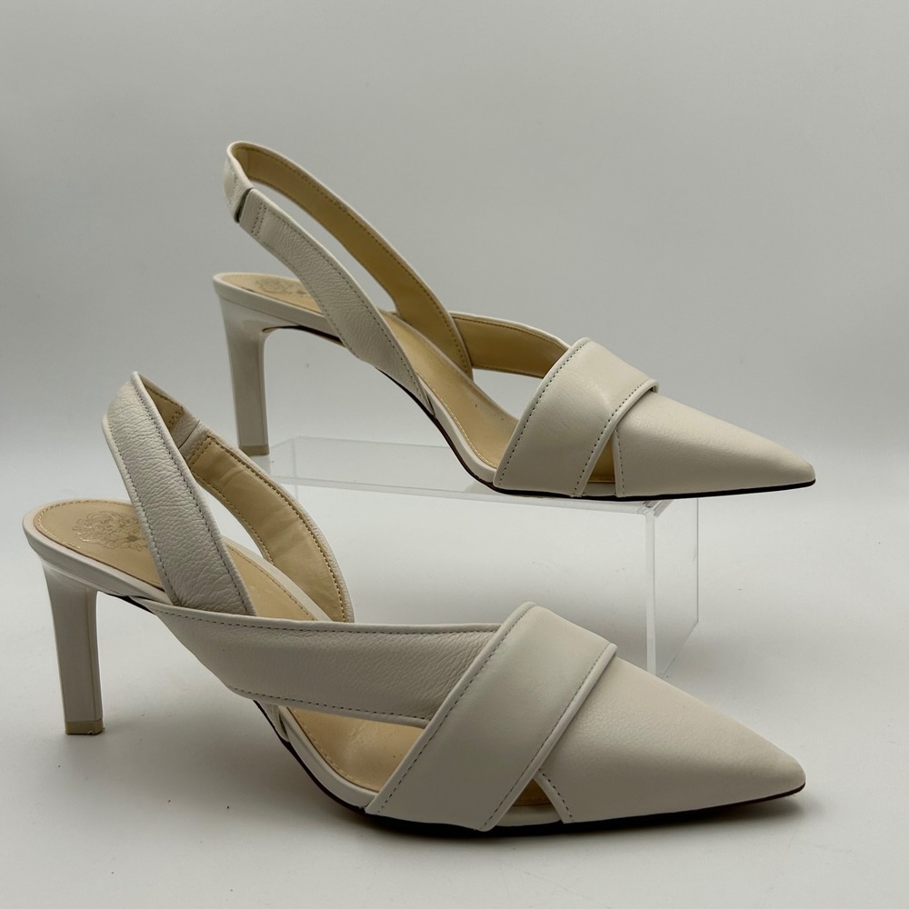 Vince Camuto Slingback Pumps Womens 9.5 White Leather Pointed Toe Office Siren